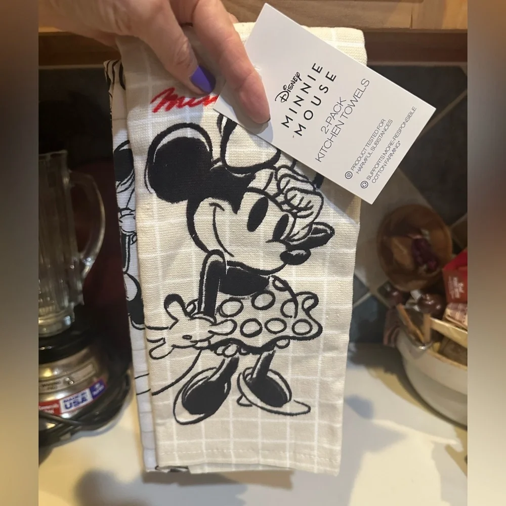 DISNEY MINNIE MOUSE TEA KITCHEN HAND TOWELS DECOR SET OF 2 CARTOON COLLECTIBLE